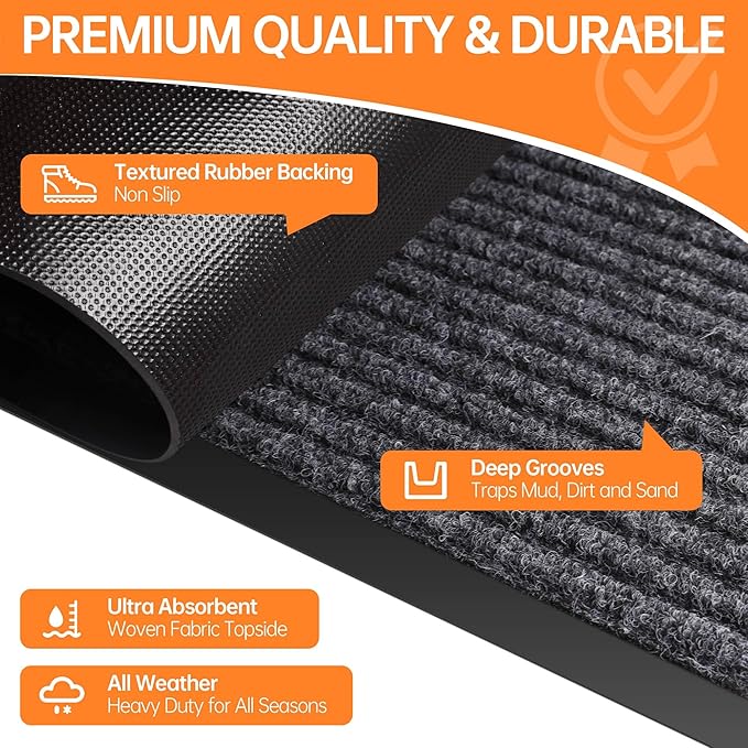 Indoor Outdoor Door Mat, 6’ x 3' Doormat for Entryway, Rubber Backing Non Slip Front Door Mat Outside Entrance, Super Absorbent Commercial Floor Mat for Home Office