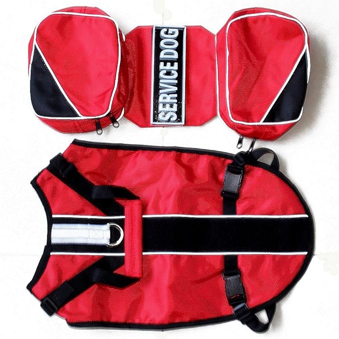 Serijoars Dog Vest Harnesses with Saddlebag Backpack for Camping & Travel - Reflective Hound Hiking Backpack Saddle Bag - Lightweight Vest Harness for Medium & Large Dogs (Red, S)
