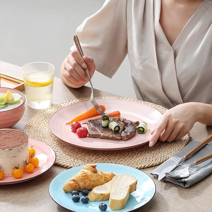 Selamica Ceramic 10 inch Dinner Plates, Large Dessert Salad Plates, Porcelain Serving Plate for Appetizer, Pancakes, Steak, Set of 6, Black Speckles, Gradient Color
