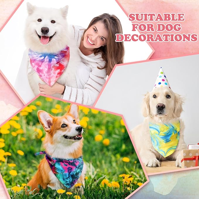 100 Pcs Tie Dye Dog Bandanas Bulk Pet Bibs Colorful Triangle Scarf Pet Bandanas for Medium Large Dogs Holiday Summer Hawaiian Birthday Costume Decor