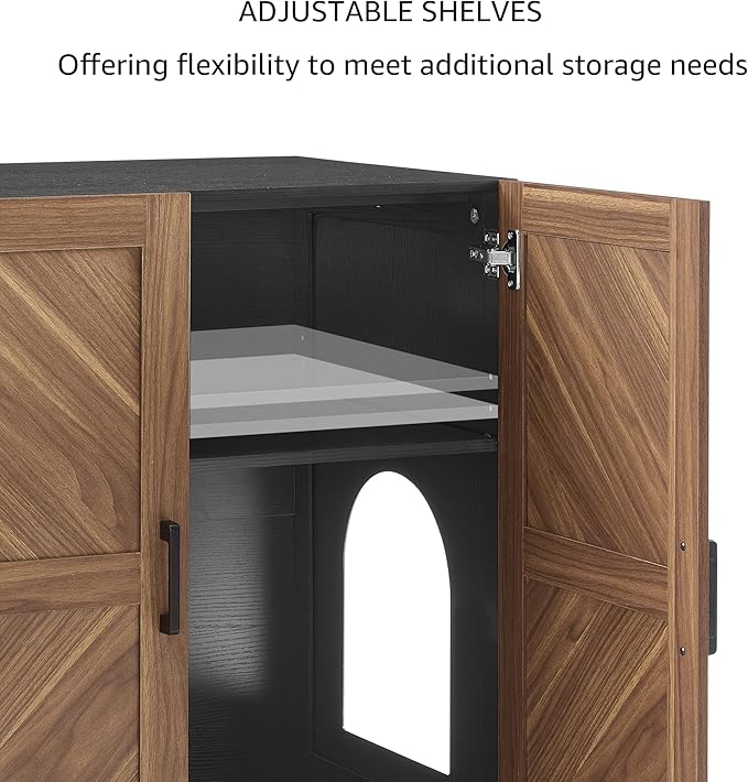 unipaws Cat Litter Box Enclosure with Shelves, Tall Hidden Litter Box Cover for Tall or Top Entry Litter Box, Kitty Enclosed Litter Box Cabinet, Cat Box Furniture, Walnut