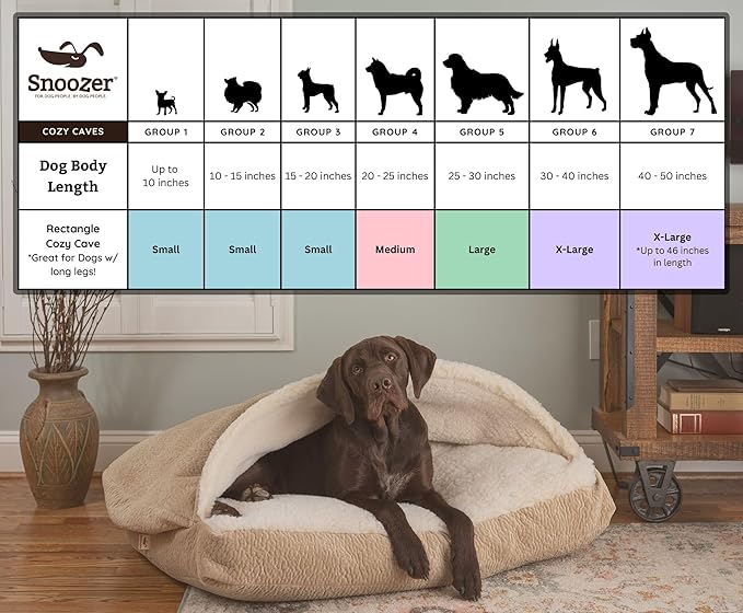 Snoozer Rectangle Cozy Cave Dog Bed - Indoor Dog Bed with Cover Cave, Covered Calming Burrow for Large Sized Pets with Blanket Attached, Enclosed, Washable - XL, Heather Gray