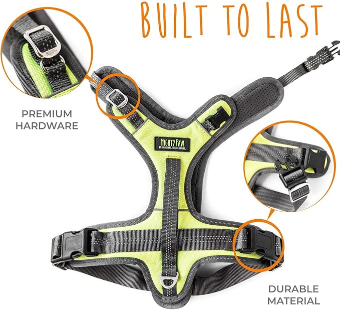 Mighty Paw Sport Harness 2.0 - Padded Canine Accessory - Adjustable Neck and Chest Straps - Enhanced Visibility with Reflective Stitching - Dog Padded Harness with Handle - Large - Green