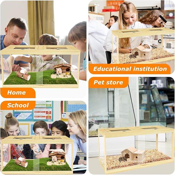 Large Hamster Cage 40", Lockable Sliding Door Gerbil Cage, Dwarf Hamster Cage with Metal Mesh Roof, Mice and Rat Habitat, Chewproof Syrian Hamster Enclosure, (Wooden, 40" L x 20" W x 20" H)