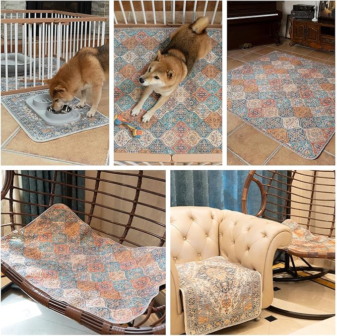 nunubaby Washable Pee Pads for Dogs, Stylish, Non-Slip and Leak-Proof Pee Pads. Reusable Potty Pads for Dogs for Crates and Floors.(Green/Multi, 48" x48")