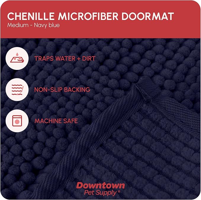 My Doggy Place Microfiber Dog Mat for Muddy Paws, 31" x 20" Navy Blue - Absorbent and Quick-Drying Dog Paw Cleaning Mat, Washer and Dryer Safe - Non-Slip Rubber Backed Dog Floor Mat, Medium