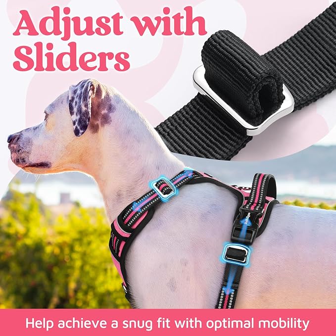 rabbitgoo Dog Harness Small Sized, No Pull Dog Vest with 3 Buckles, Adjustable Soft Padded Pet Harness with Easy Control Handle and Reflective Strips, Pink, S