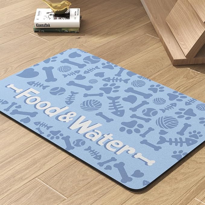 Pet Feeding Mat-Absorbent Dog Mat for Food and Water Bowl-No Stains Quick Dry Water Dispenser Mat-Dog Accessories Pet Supplies-Bowl for Messy Drinkers（Bone,23"x34"