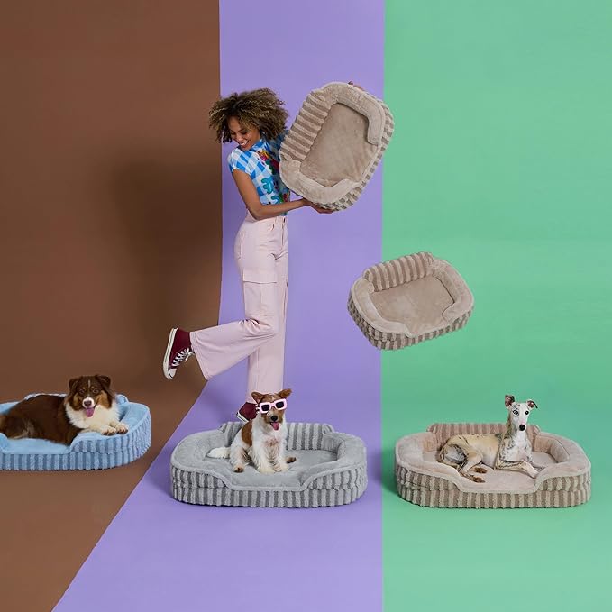 LE SURE Cute Dog Bed for Small Dogs, Orthopedic Waterproof Small Pet Beds with Sides, Non-Slip Bottom and Egg-Crate Foam Puppy Couch Sofa with Washable Removable Cover, Blue