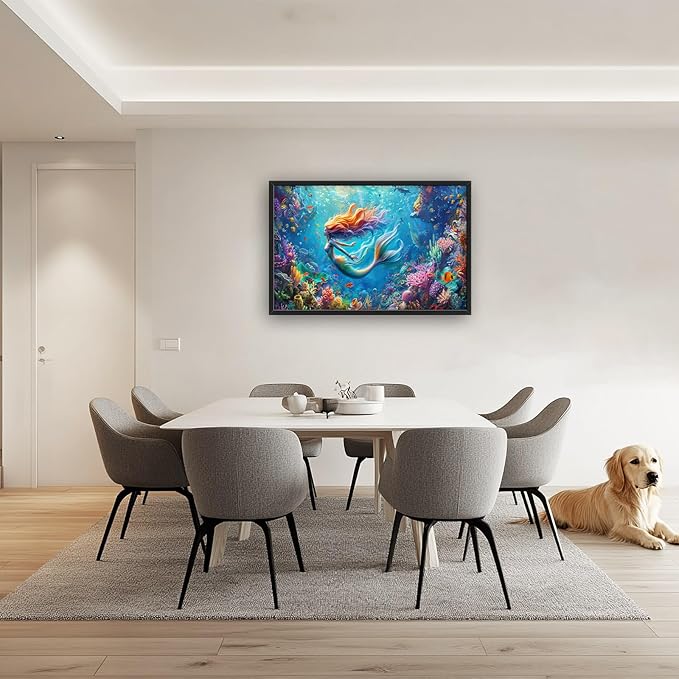 Quorin Mermaid Large Wall Art Sea Ocean Mermaid Pictures Colorful Undersea Wall Decor Canvas Print Painting Artwork for Bathroom Living Room Bedroom 36L x 24W