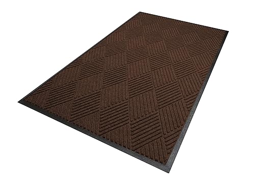M+A Matting WaterHog Diamond | Commercial-Grade Entrance Mat with Rubber Border – Indoor/Outdoor, Quick Drying, Stain Resistant Door Mat (Dark Brown, 3' x 8')