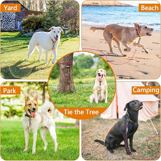 XiaZ Dog Tie Out Cable, 20ft Dog Lead for Yard, Heavy Duty Chain Line Outside for Small Medium Large Dogs Up to 250 lbs, Outdoor Dogs Runner Tether