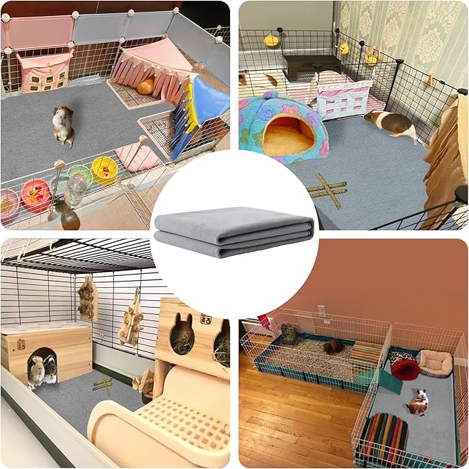 Guinea Pig Cage Liner, 2 Pack - Washable, Reusable, Leakproof Fleece Bedding Pads for Small Animals with Anti-Slip Bottom - for C&C 2X4 Area, Gray