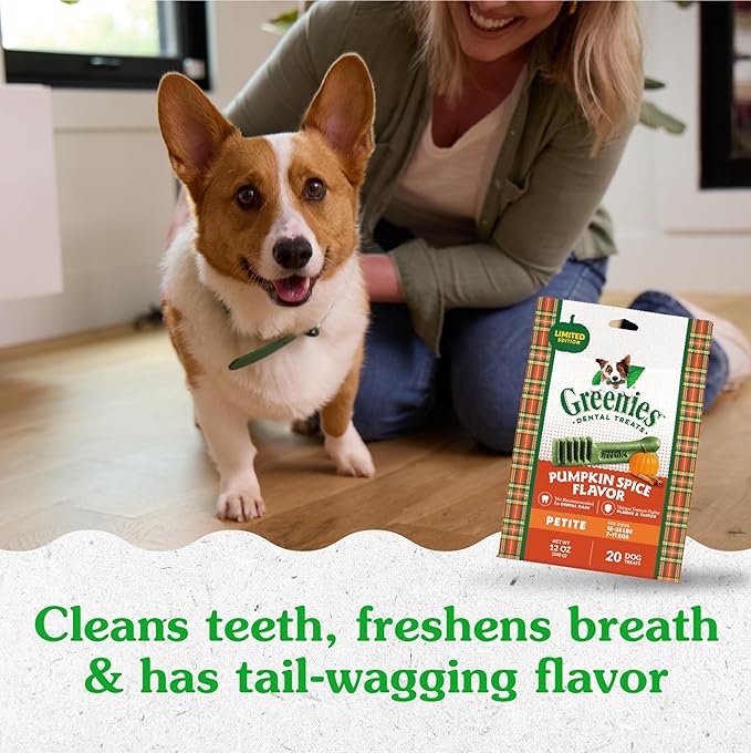 Greenies Petite Dental Dog Treats, Pumpkin Spice Flavor, Limited Edition, 12 oz. Pack (20 Treats)