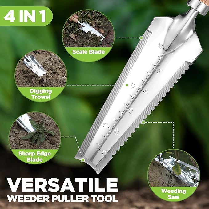 WORKPRO Garden Tool Set, 3 Pcs Gardening Hand Tools with Wood Handle, Weed Puller, Crack Weeder, Hand Trowel, for Planting, Digging, Weeding, Ideal Gardening for Women & Men
