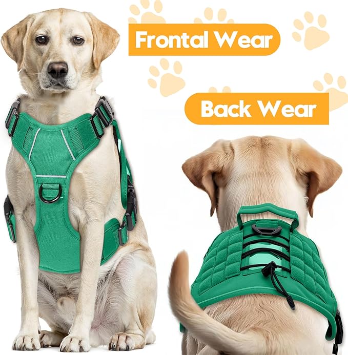 Heavy-Duty Tactical Dog Harness for Large Dogs, No Pull Adjustable Reflective Pet Vest with Molle System, K9 Military-Grade Control for Service Training, Outdoor & 10+ Breeds, Turquoise, Large