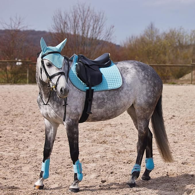 HORZE Adepto Padded All Purpose Quilted Equestrian Saddle Pad for Horses with Two-Tone Trim