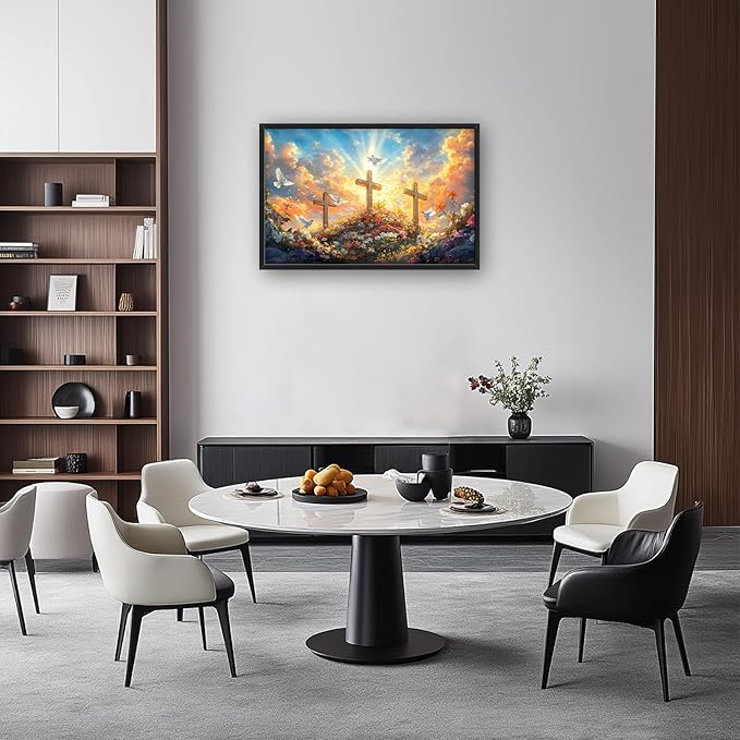 Framed Large Christian Jesus Wall Art, Oversized Floral Dove Wall Decor for Living Room, Landscape Canvas Painting Peaceful Pictures Modern Artwork for Living Room Bedroom Office 36"x24"