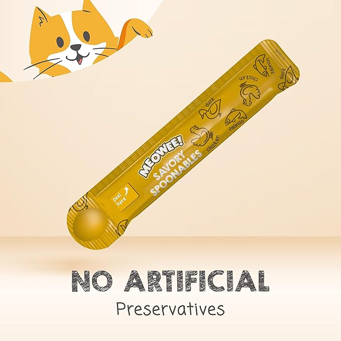 Savory Spoonables with Real Chicken, Salmon & Duck, 8 Count Tube, Triple Flavor Squeezable Lickable Wet Treats for Cats with Built-in Spoon for Less Mess