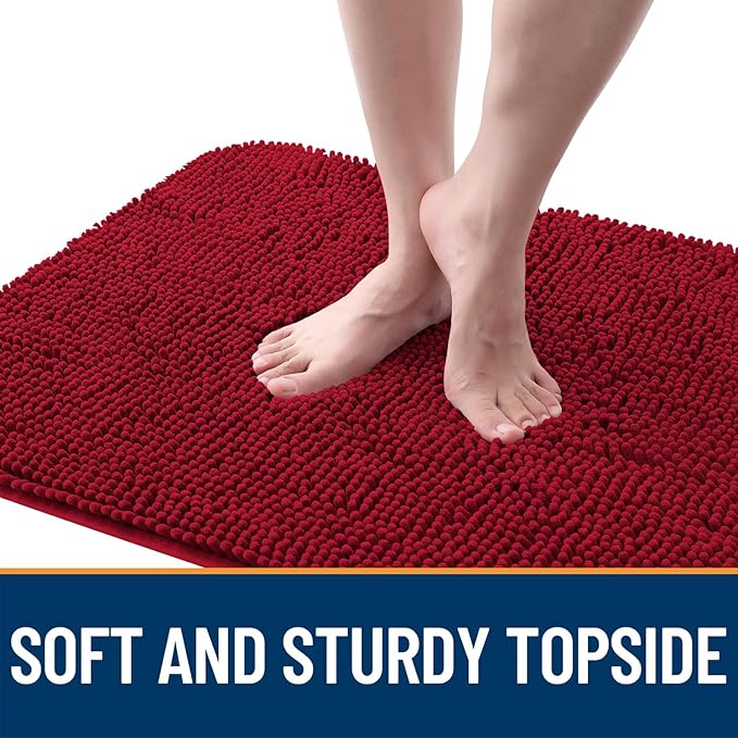 OLANLY Dog Door Mat for Muddy Paws 30x17, Absorbs Moisture and Dirt, Absorbent Non-Slip Washable Doormat, Quick Dry Chenille Mud Mat for Dogs, Entry Indoor Entryway Carpet for Inside Floor, Red