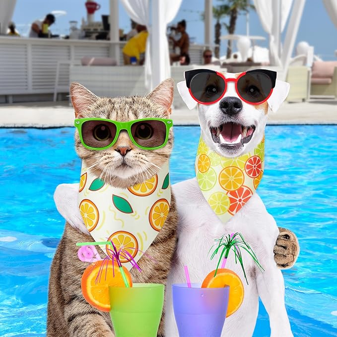 100 Pcs Fruit Dog Bandanas Bulk Summer Bandanas for Dogs Hawaiian Soft Bibs Adjustable Triangle Scarf for Small Medium Large Pet Costume