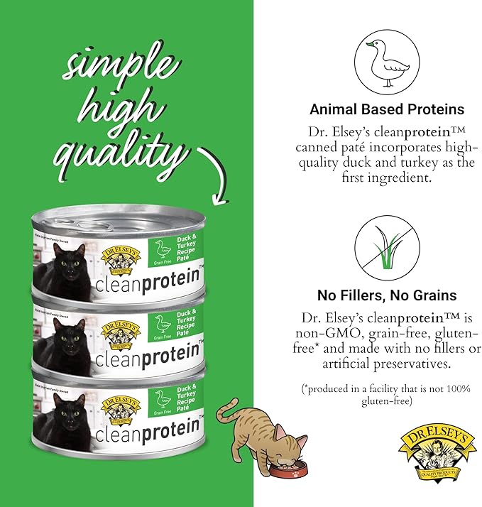 Dr. Elsey's cleanprotein Duck & Turkey Recipe Wet Cat Food (Case of 24), 2.75 oz Canned Food