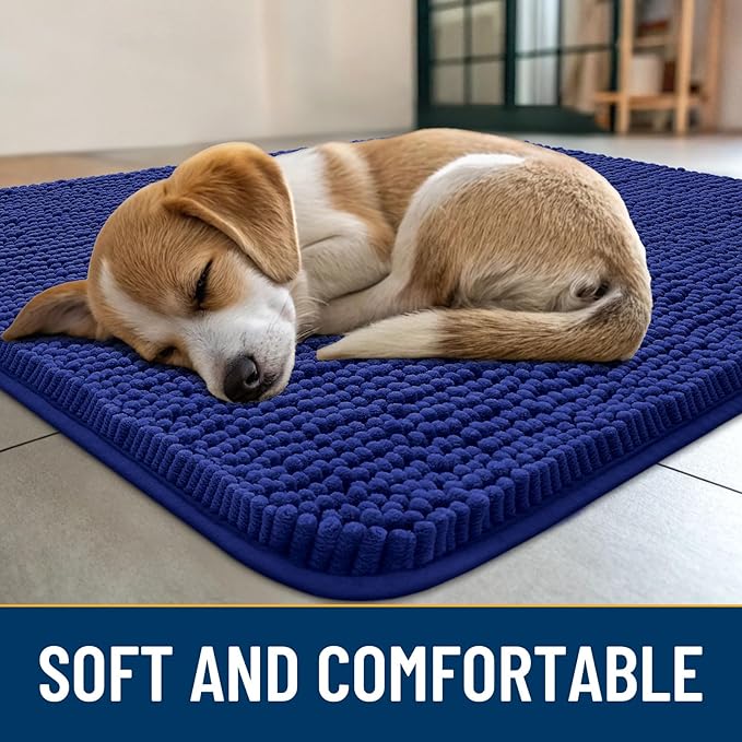 Smiry Dog Door Mat for Muddy Paws 70x24, Absorbs Moisture and Dirt Doormat, Non-Slip Washable Quick Dry Chenille Front Door Mat Indoor Entrance, Entryway Carpet for Inside Floor, Navy Blue