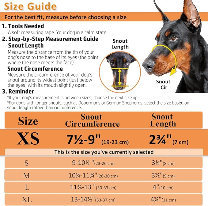 BARKLESS Dog Muzzle, Basket Muzzle for Biting, Chewing and Scavenging, Humane Cage Mouth Cover, Perfect for Grooming and Training Small, Medium, Large Aggressive Reactive Dogs (XS, Black)