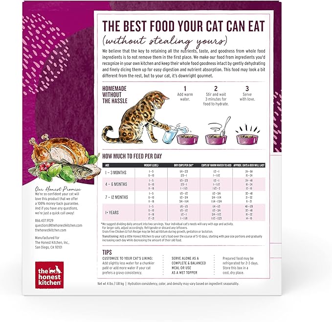 The Honest Kitchen Dehydrated Grain Free Chicken & Fish Cat Food, 4 lb Box