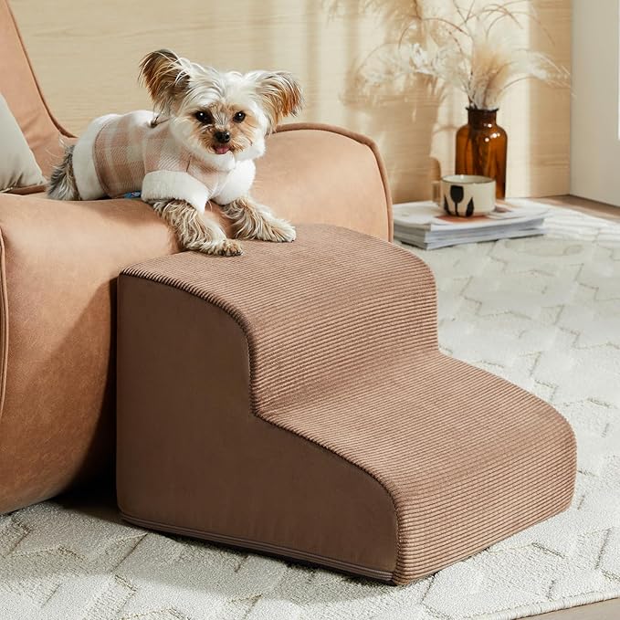 Dog Stairs for Small Dogs, 2-Steps Dog Ramp for Couch, Pet Stairs with Highly Supportive Foam and Non-Slip Bottom, Pet Steps for Cat & Doggie (High 11.8 Inch)