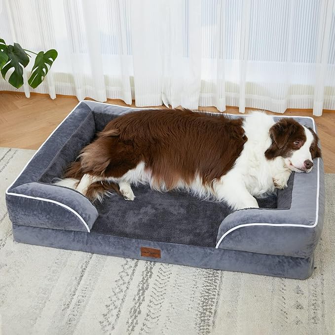 Comfort Expression Small Dog Beds Waterproof Orthopedic Foam Dog Sofa Beds for Medium Dogs Comfy Pet Bed with Washable Removable Cover & Non-Slip Bottom(Small,Dark Grey)