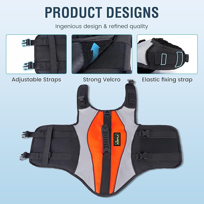 Dog Life Jackets for Large Breeds – Reflective Dog Life Vests for Swimming and Boating, Buoyancy Aid with Rescue Handle, Adjustable Swim Safety Vest (XL, Orange)