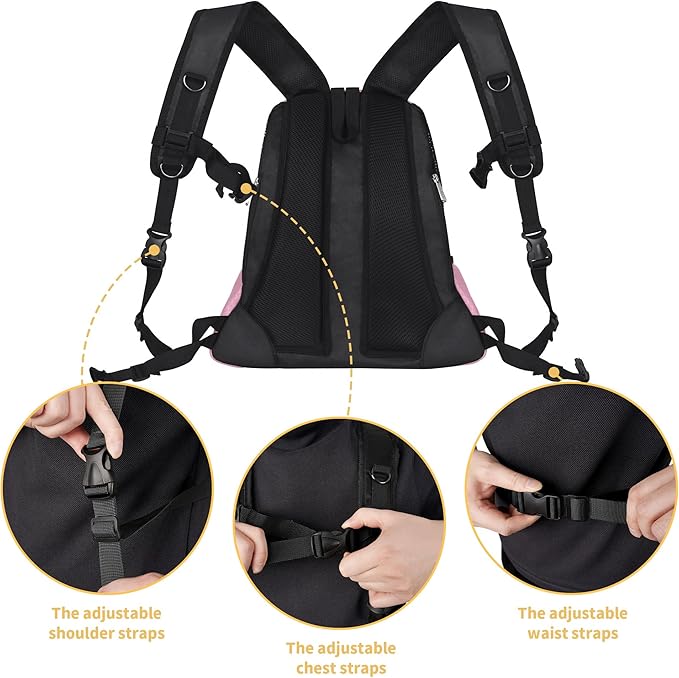 WOYYHO Pet Dog Carrier Backpack Small Dog Front Backpack Ventilated Mesh Dog Travel Back Pack with Safety Belt for Travel Hiking Cycling Outdoor Adventures (Size M: 5-9 lbs, Pink)