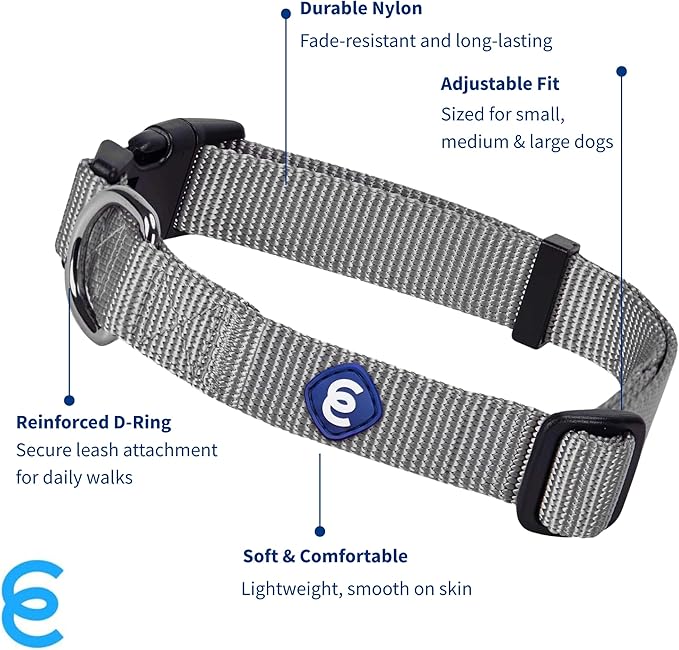Blueberry Pet Essentials Large Flint Gray Adjustable Dog Collar for Large Dogs | Comfortable Nylon Stylish Collars for Large Dogs| Pet Safety & Quality