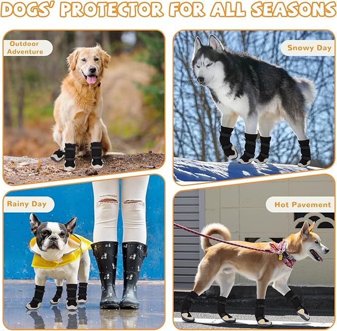 Dog Shoes for Large Small Medium Dogs, Dog Snow Boots Winter, Dog Booties and Paw Protectors to Prevent Licking, Anti-Slip Dog Shoes with Reflective for Hot Pavement,Hardwood Floors, Hiking (Size 1)