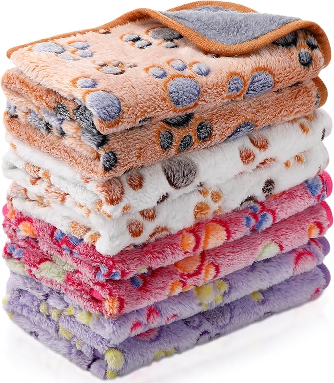 4 Pcs Waterproof Guinea Pig Blankets Washable Small Animal Fleece Bedding Absorbent Guinea Pig Cage Liners Reusable Pet Pee Pad Sleep Mat Pad Cover for Hamster Ferret (Paw Print, 28 x 56 Inch)