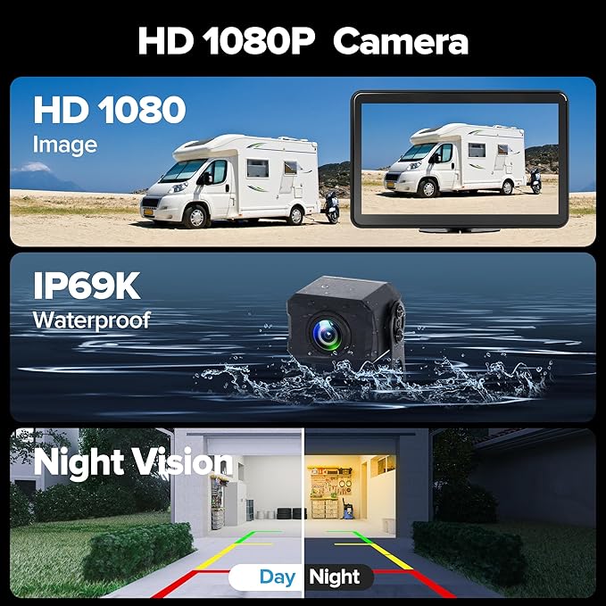4CH 10.1 inch AI WiFi GPS RV Backup Camera Monitor System with Touch Screen and 4x1080P Waterproof Night Vision Cameras, Blind Spot Detection DVR Video Recorder for Truck Trailer Semi Camper Van Taxi