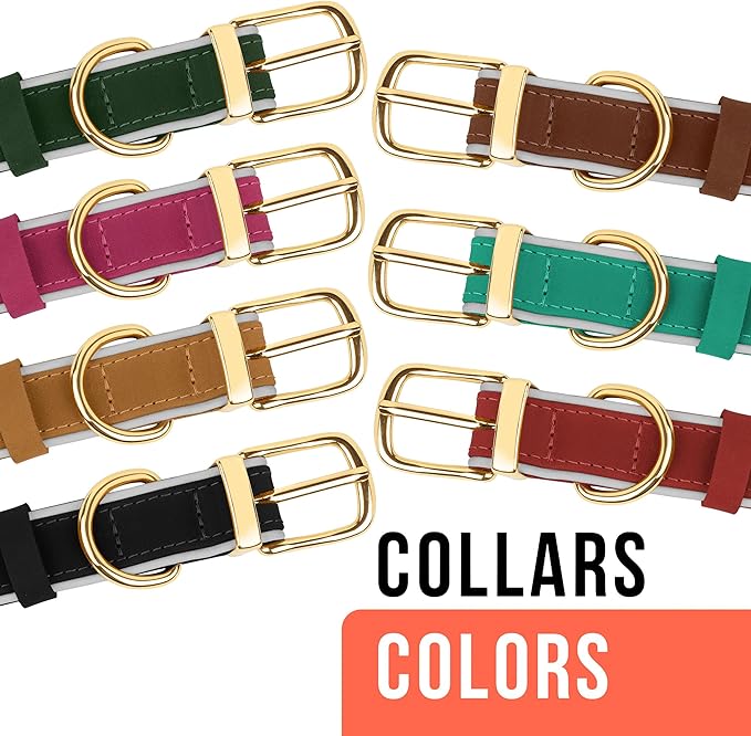 OOPSDOGGY Reflective Geniune Leather Airtag Dog Collar Soft Padded Collars for Small Medium Large Breed Dogs Puppy, 4 Sizes, 7 Colors (Black, Large, 15"-19")