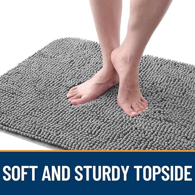 OLANLY Dog Door Mat Set 2-Piece 30x20, Absorbs Moisture and Dirt, Absorbent Non-Slip Washable Doormat, Quick Dry Chenille Mud Mat for Dogs, Entry Indoor Entryway Carpet for Inside Floor, Grey