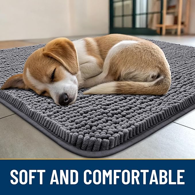 Smiry Dog Door Mat for Muddy Paws 71x46, Absorbs Moisture and Dirt Doormat, Non-Slip Washable Quick Dry Chenille Front Door Mat Indoor Entrance, Entryway Carpet for Inside Floor, Dark Grey
