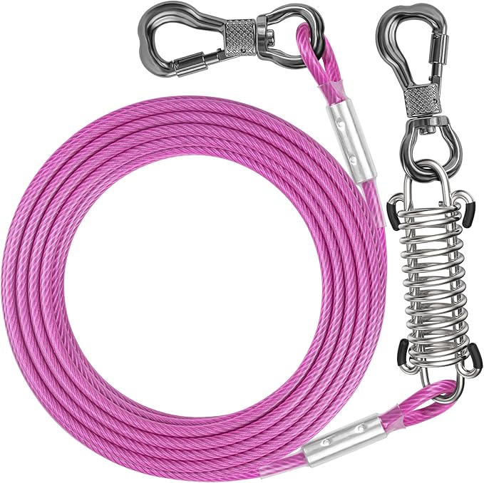 Tresbro 100FT Dog Tie Out Cable with Spring, Shock Absorbing Tether Chains for Outside Aavilable in 10/15/20/25/30/40/50/70/100/120 FT, Heavy Duty Leads for Yard for Medium & Large Dogs Up to 500 LBS