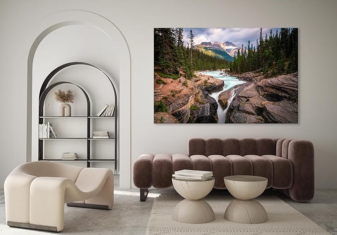 Nature Wall Art Prints - Ocean Forest Mountain Lake Canvas Landscapes - Small to Extra Large Living Room Bedroom Kitchen Bathroom Décor (Mountain River Waterfall, 35L" x 53W")