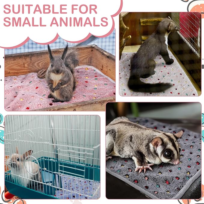 Reginary 4 Pcs Waterproof Guinea Pig Blankets Washable Small Animal Fleece Bedding Absorbent Guinea Pig Cage Liners Reusable Pet Pee Pad Sleep Mat for Hamster Ferret(Colorful Dot,24 x 16 Inch)