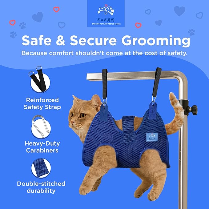 Pet Grooming Hammock for Cats & Small Dogs – Nail Clipping Kit with Sling, Clippers, File, Glove, Straps & Carabiners – Ideal for Trimming & Ear Cleaning – [S/XS] (Pink, Small)