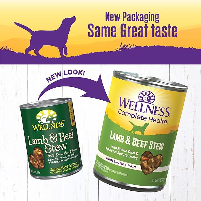 Wellness Complete Health Thick & Chunky Natural Canned Wet Dog Food, Lamb & Beef Stew, 12.5-Ounce Can (Pack of 12)