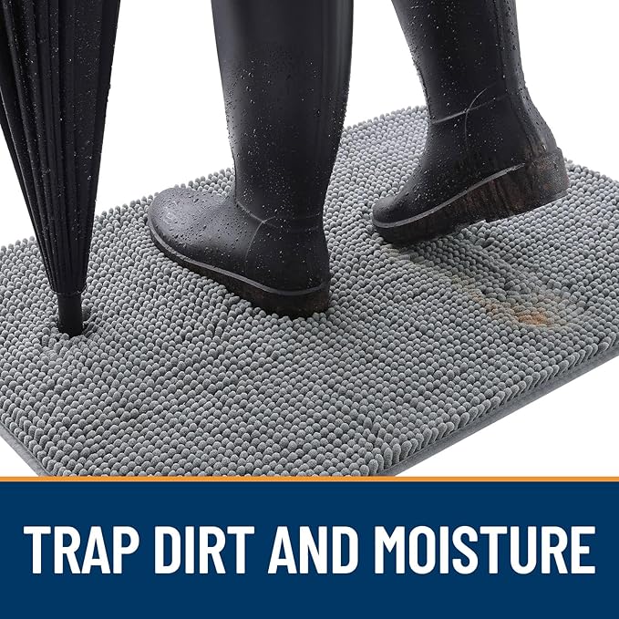 OLANLY Dog Door Mat for Muddy Paws 70x32, Absorbs Moisture and Dirt, Absorbent Non-Slip Washable Doormat, Quick Dry Chenille Mud Mat for Dogs, Entry Indoor Entryway Carpet for Inside Floor, Grey