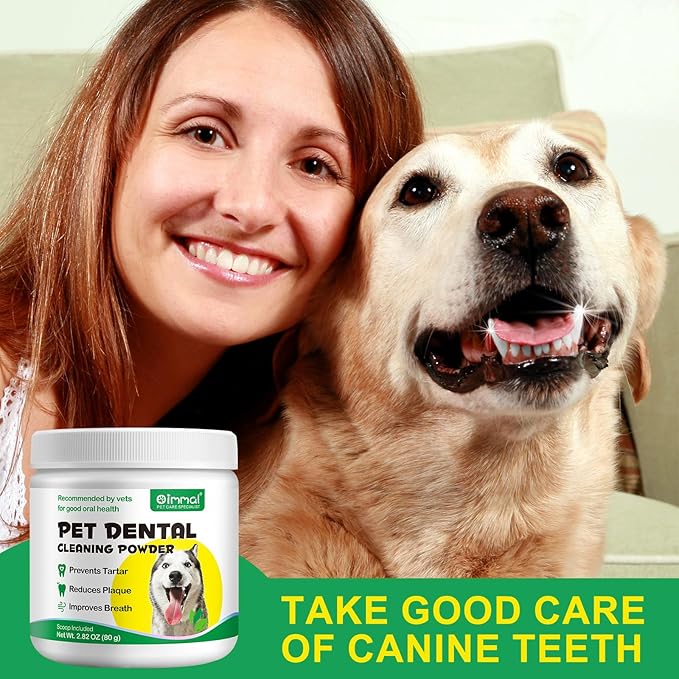 Teeth Cleaning Powder for Dogs - Dental Freshener with Probiotics for Bad Breath, Plaque, Tartar - Dental Care for Small, Medium, Large Dogs - 80g