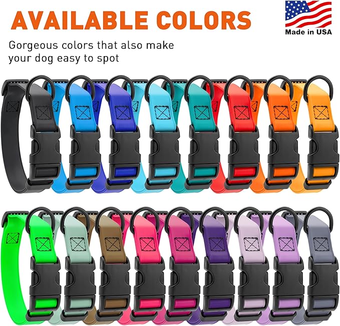 Dogline Biothane Waterproof Dog Collar with Quick Release Buckle Strong Coated Nylon Webbing with Odor- Proof for Easy Care Easy to Clean Fits Small Medium Large Dogs, Grey 3/4" W 12-19" L