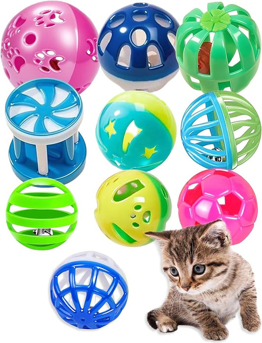 10-Pack Cat Toy Balls for Kittens and Adult Cats, Furry Fun (1.5'' - 2.1'', Cat Toys Value Pack)