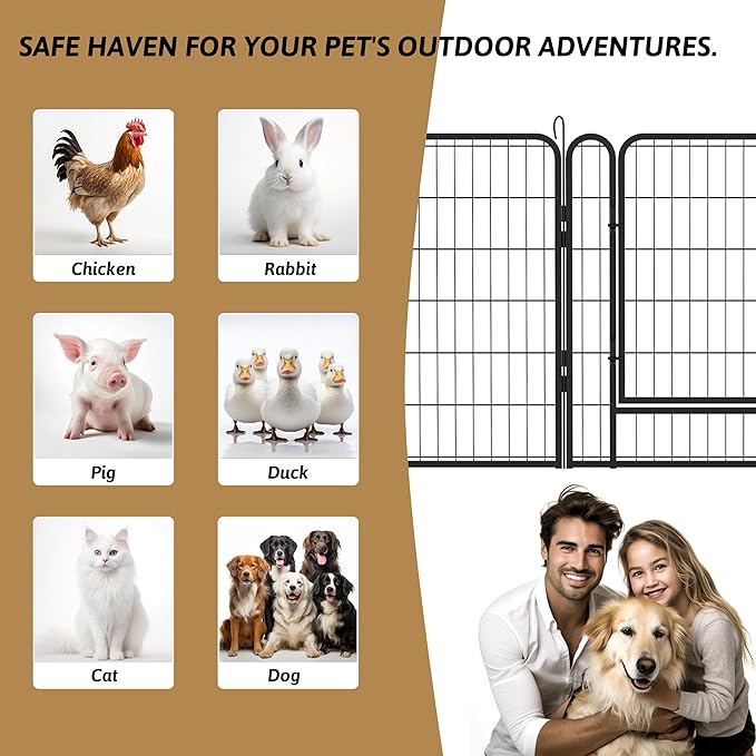 Dog Playpen, Outdoor Dog Fence, 6 Panels, 40" H Dog Pen for Large/Medium/Small Dogs, Heavy Duty Metal Pet Fence with Gate, Portable Dog Fence for RV Camping and Yard (Black)